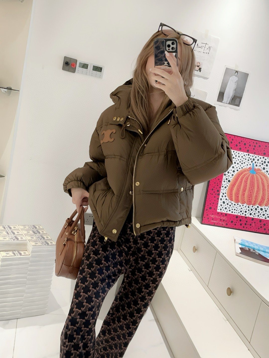 CELINE Down Coat Hooded Cropped Puffer Coat