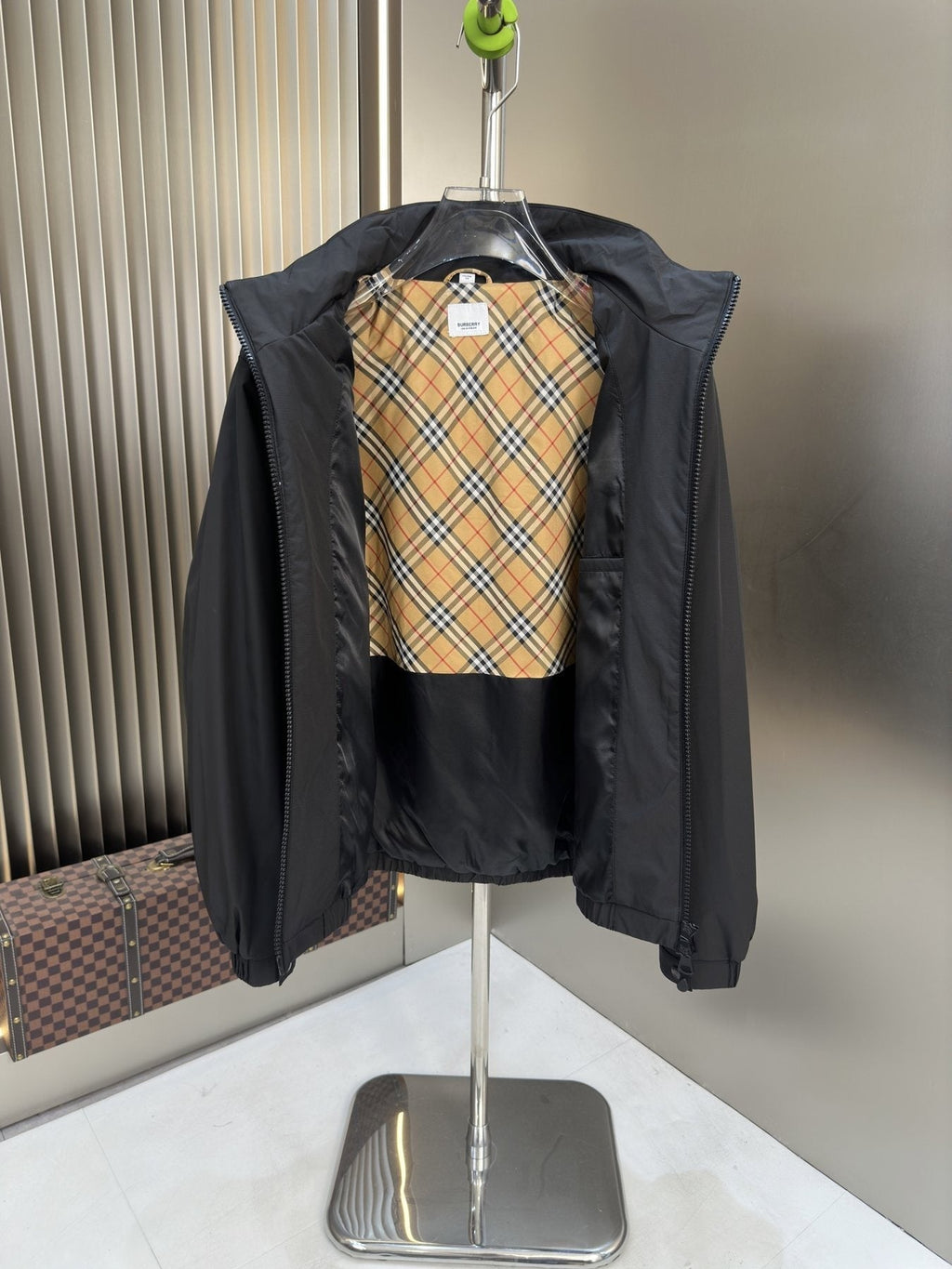 Burberry Hooded Checked-Lining Zip Jacket