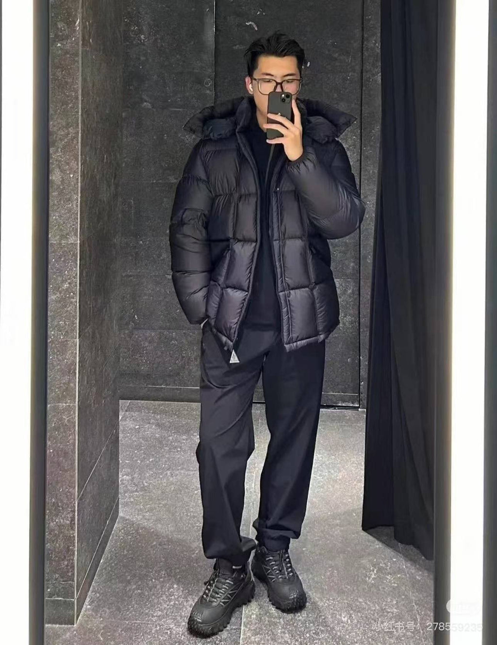 Moncler Black Quilted Hooded Puffer Coat