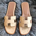 HERM Oran Sandals In Beige Ostrich Leather