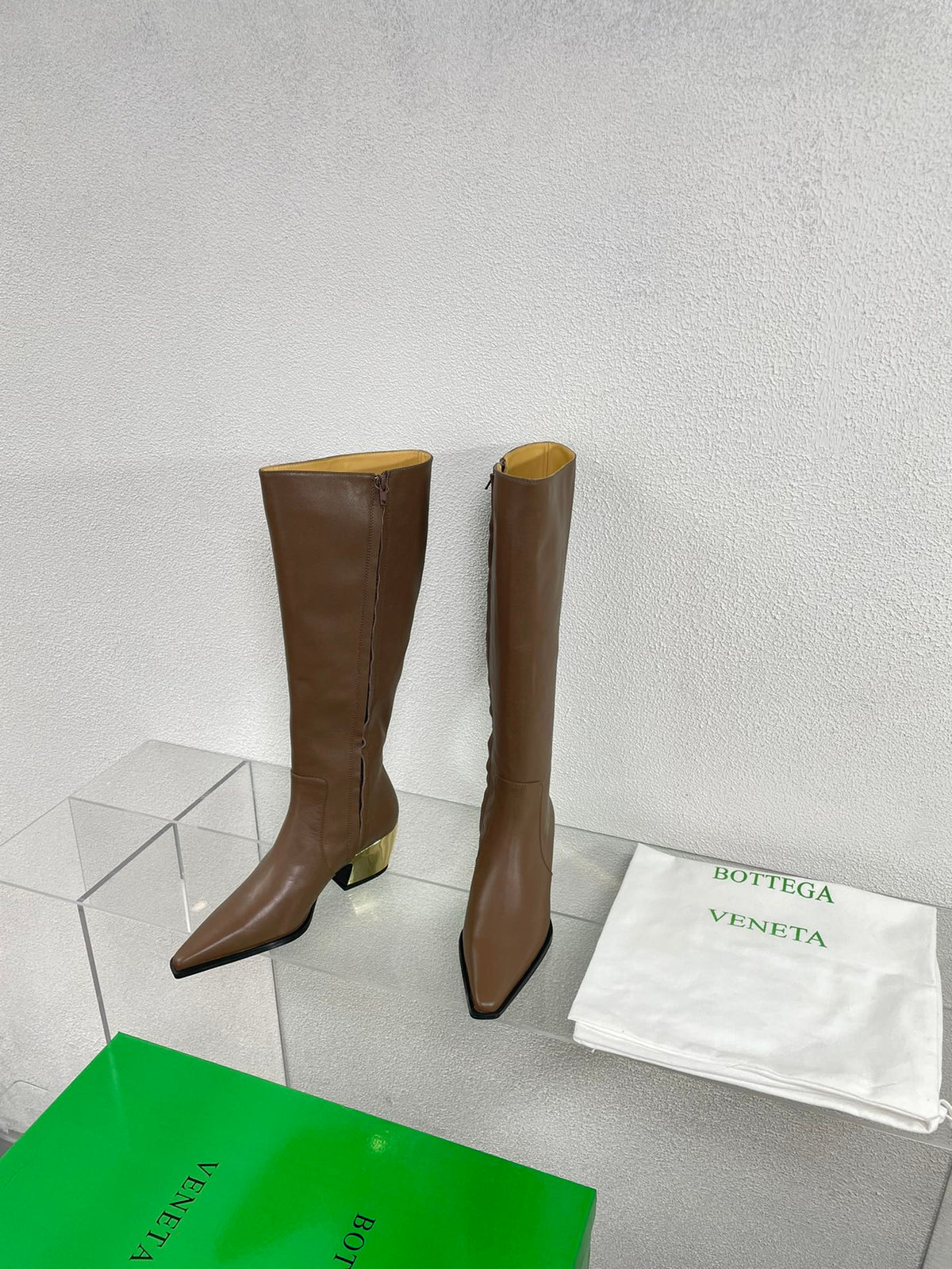 TEX HIGH BOOT IN MEDIUM BROWN PATENT CALFSKIN