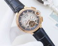 Cartier Rose Gold Black Silver Dial Leather Strap Watch