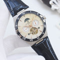 Patek Philippe Black Silver Leather Strap Watch