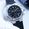 Vacheron Constantin Silver Black Dial Strap Watch