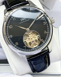 IWC Silver Black Dial Strap Watch