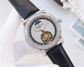 Patek Philippe Black Silver White Dial Leather Strap Watch