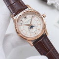 PATEK PHILIPPE Rose Gold Brown White Dial Strap Watch