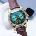 Rolex Gold Brown Green Dial Strap Watch
