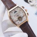 PATEK PHILIPPE Rose Gold Brown White Dial Leather Strap Watch