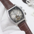 PATEK PHILIPPE Silver Brown Leather Strap Watch